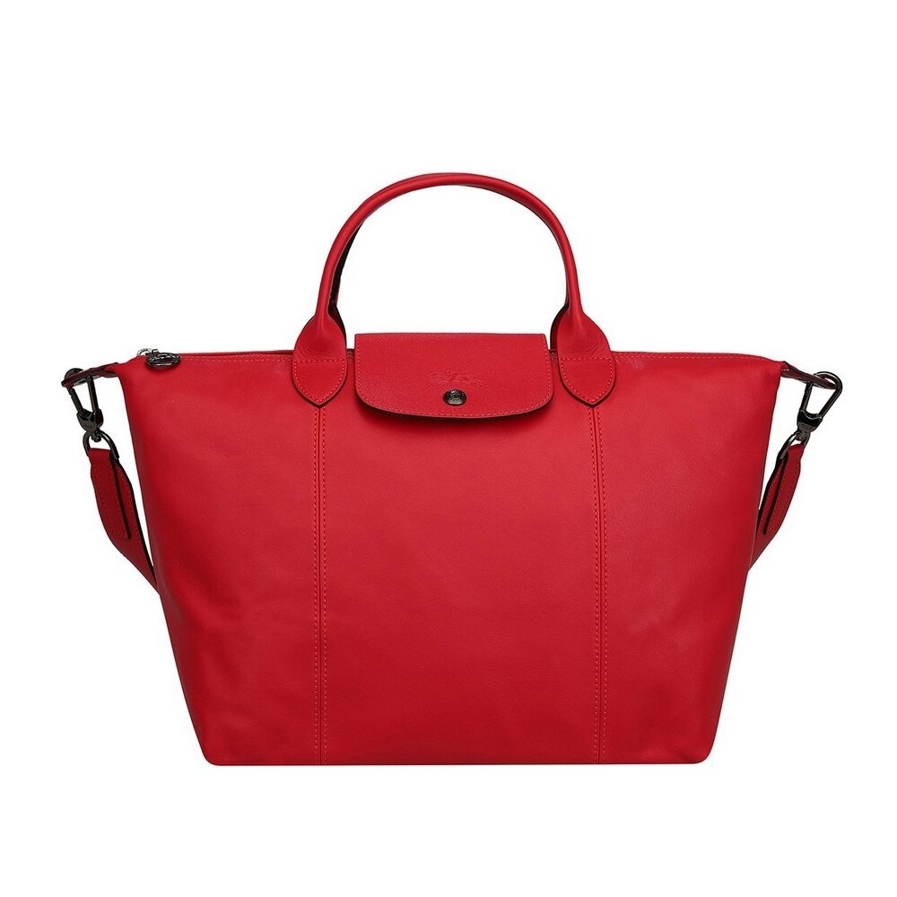 Longchamp女士Medium Le Pliage Cuir側背提包(紅色) - 1515757-545